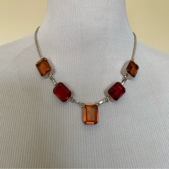 Jewelry - Sterling silver red and yellow stone necklace